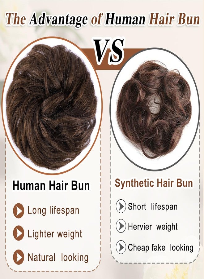 HMD 100% Human Hair Bun Messy Bun Extensions Human Hair Messy Rose Piece Curly Hair Bun with Elastic Band Hair Extensions Tousled Updo Hairpieces for Women - Image 4